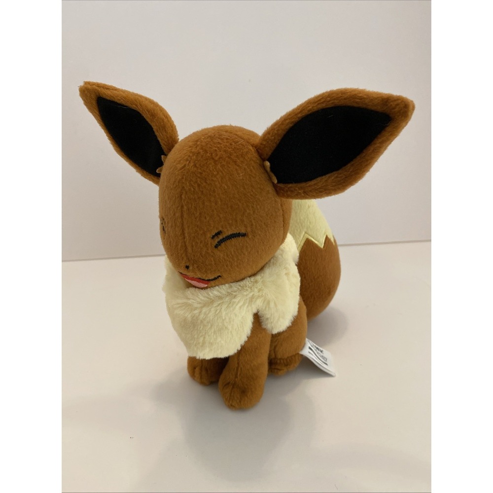 2017 TOMY POKEMON EEVEE SMILING EYES CLOSED HAPPY 7" PLUSH‎ STUFFED TOY